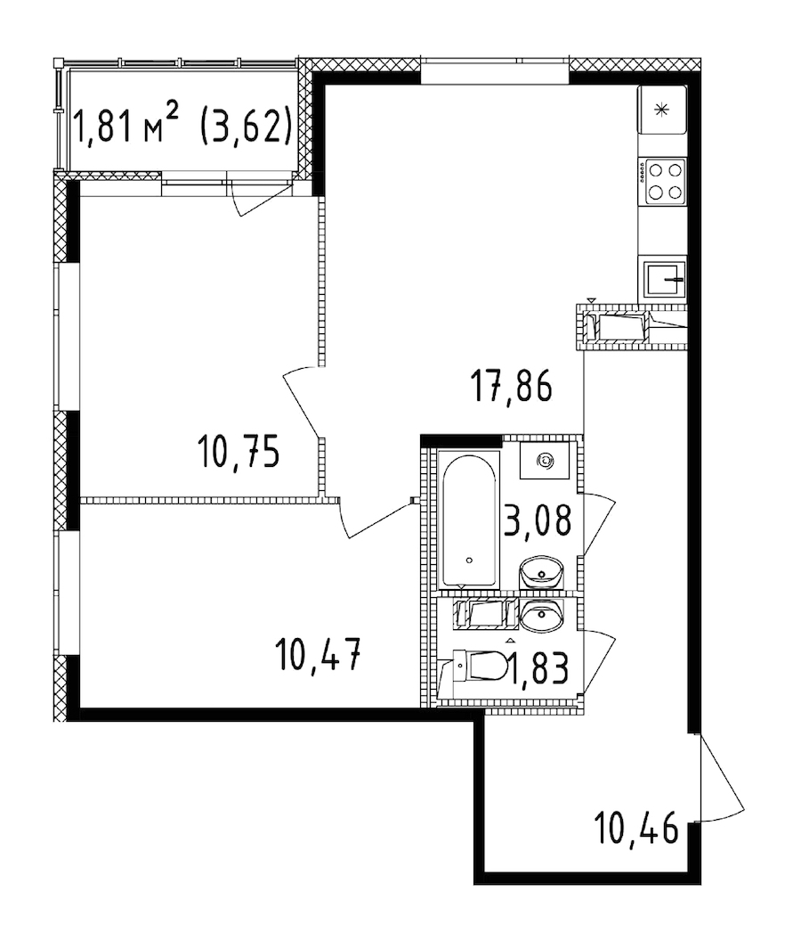2-комнатная квартира 54.45 м², 13/14 эт., ЖК «Чёрная речка»